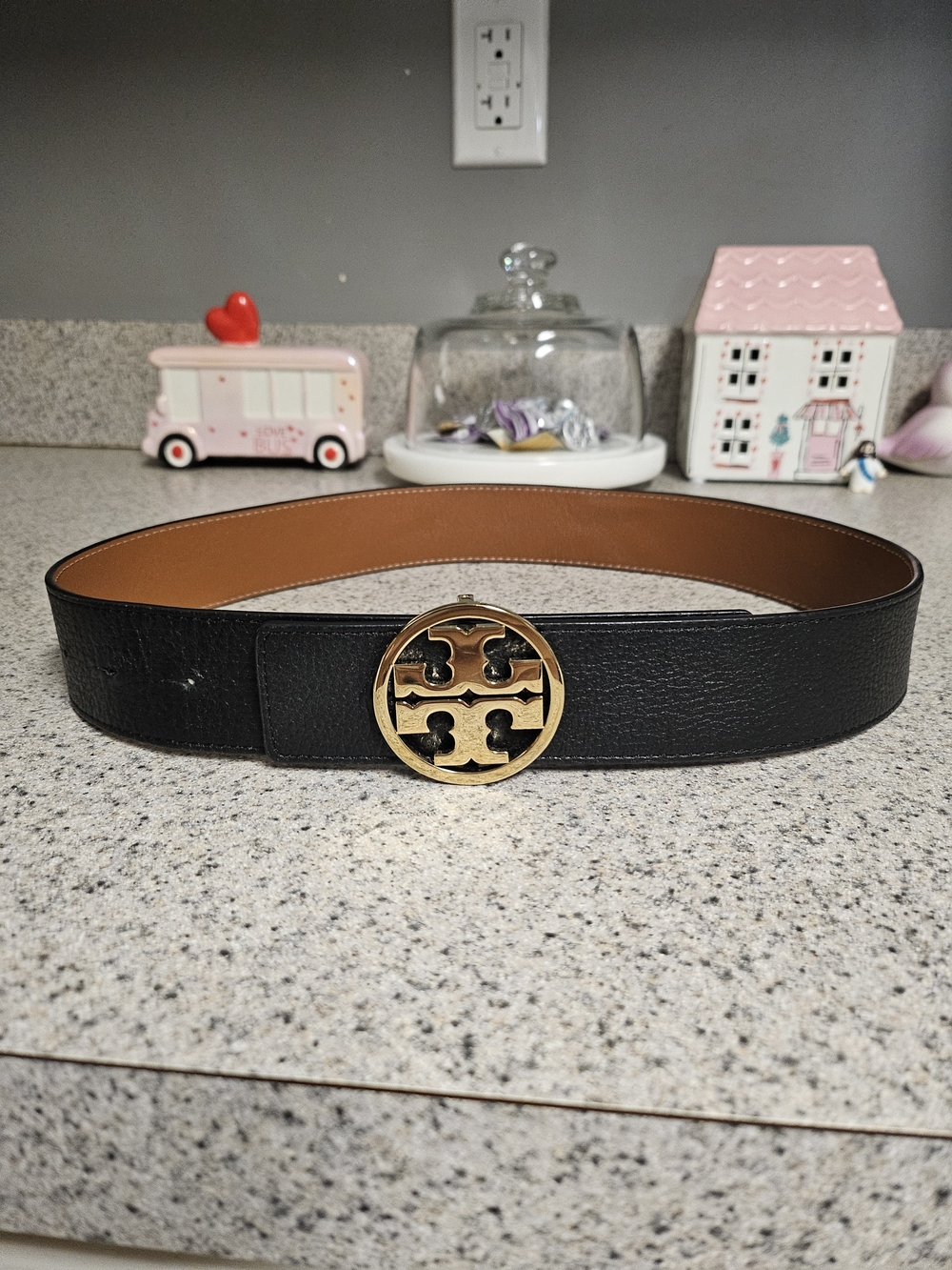 Tory Burch Reversible Black/Tan Logo Belt